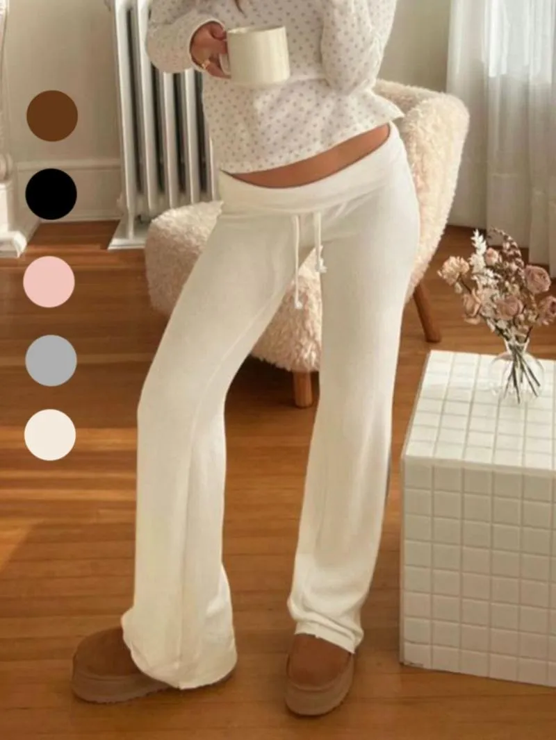 Women's Solid Adjustable Drawstring Waist Straight Leg Pants