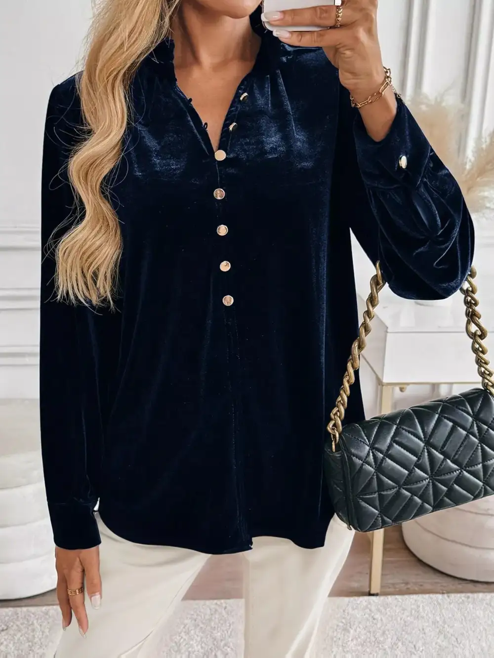 Velvet Button Front Shirt