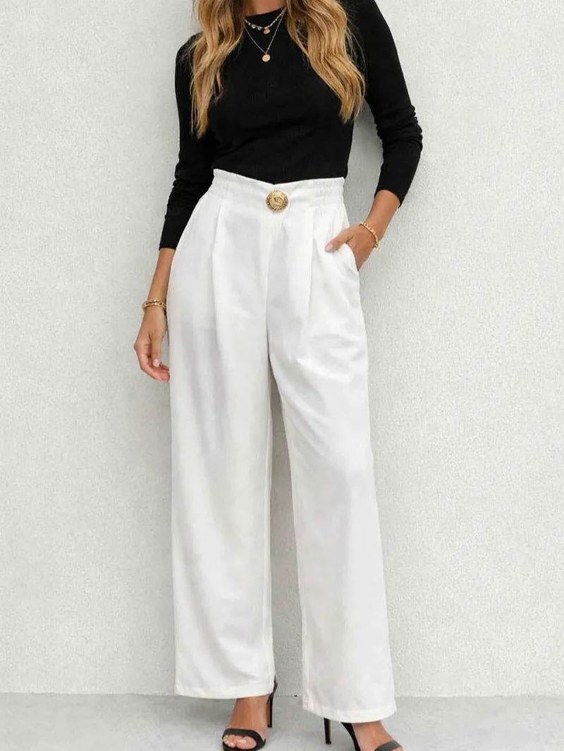 Chic Irregular Metal Buckle Waist Wide Leg Pants