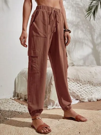 Drawstring Pocketed Cargo-Detail Jogger Pants