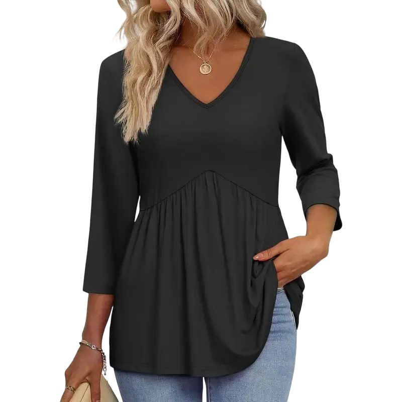 Women's three-quarter sleeve V-neck babydoll top