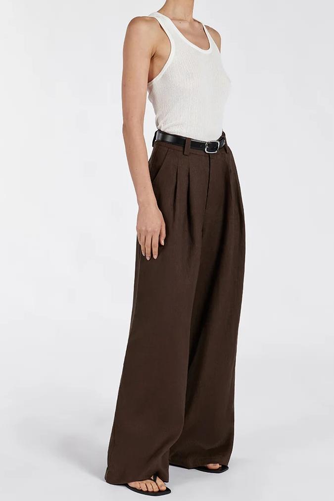BITTER CHOC LINEN PANT