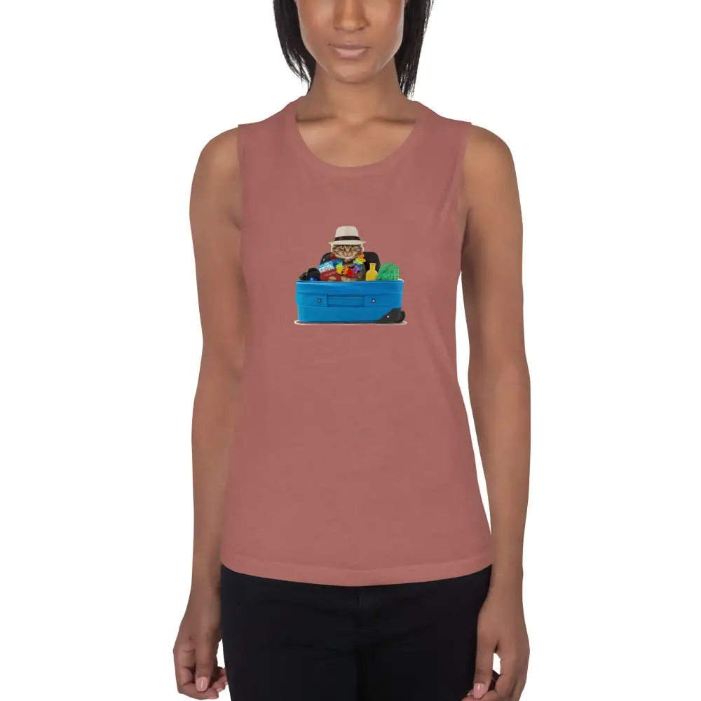 Graphic Ladies Muscle Tank Cat Tourist Tank Top