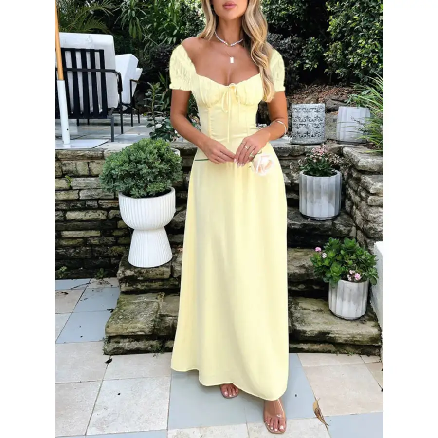 Devine Sweetheart Neck Short Sleeve Maxi Dress