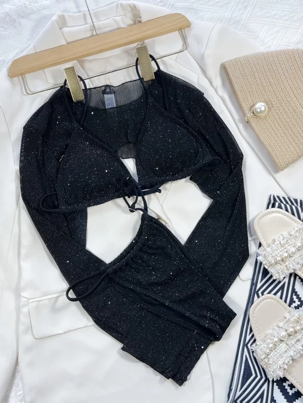 Comfort Fit Glitter Layered Swimsuit