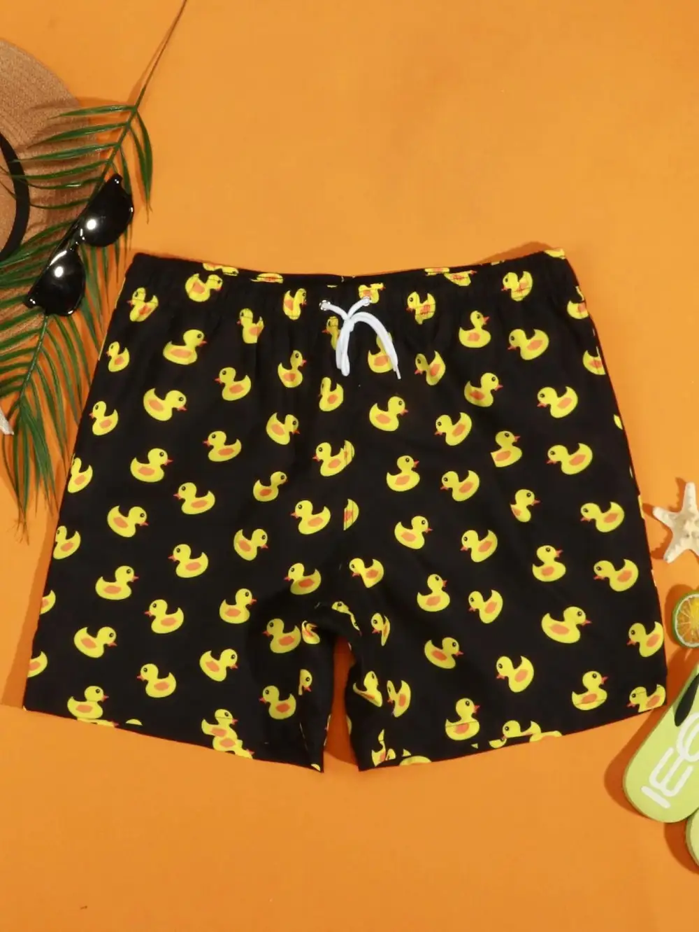 Men's Duck Print Drawstring Swim Trunks