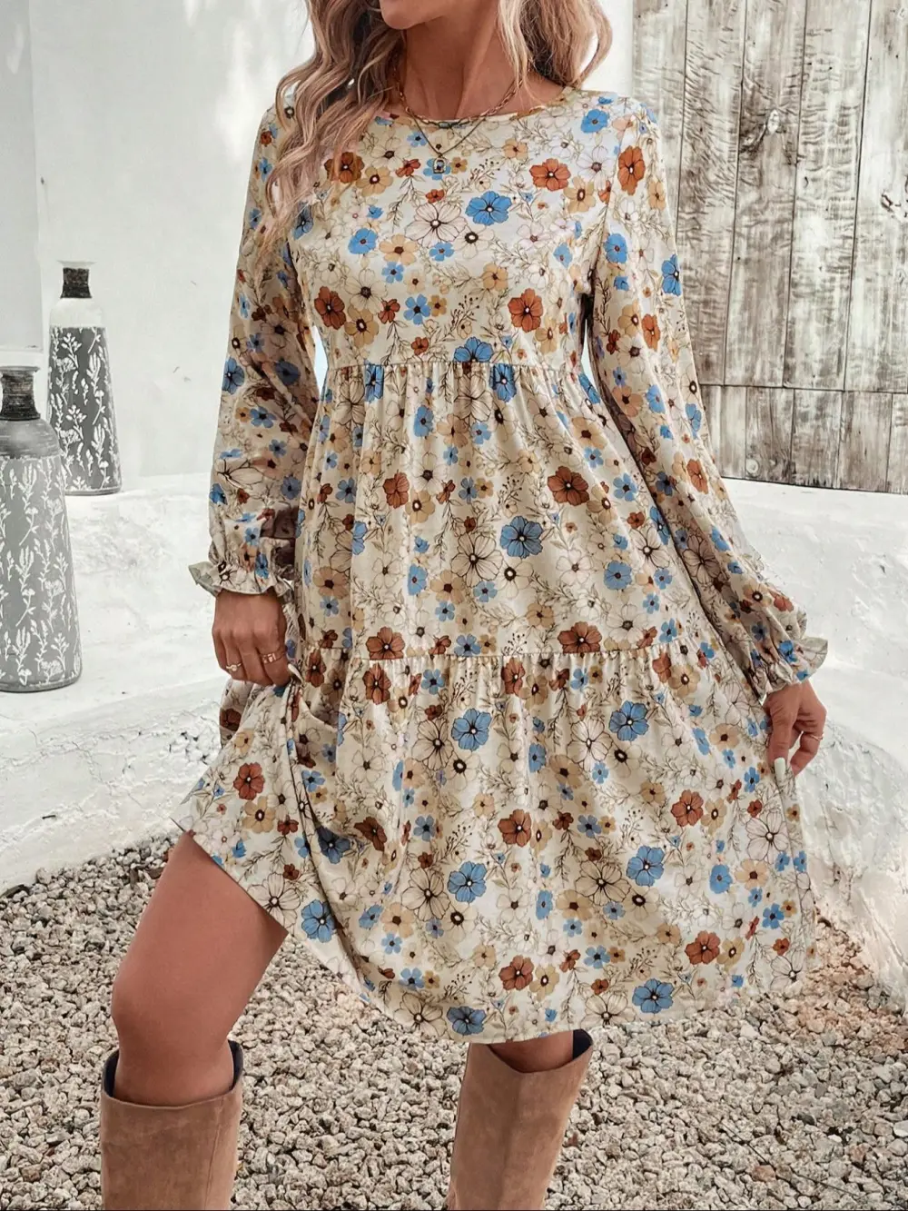 Polished Detail Floral Printed Tiered Dress