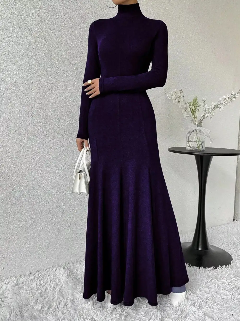 Polished Detail Long Sleeve Maxi Dress