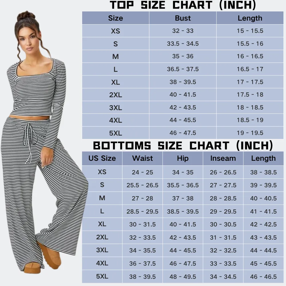 Women's Slouchy Square Neck Stripe Long Sleeve Crop Top & Low-Rise Wide Leg Trousers Co-ord