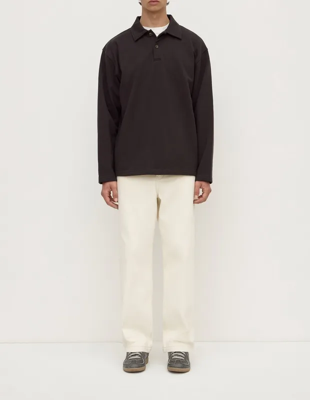 Washed Black Heavyweight Fleece Polo Sweatshirt