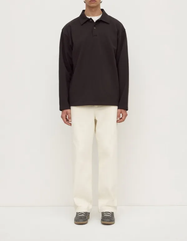 Washed Black Heavyweight Fleece Polo Sweatshirt