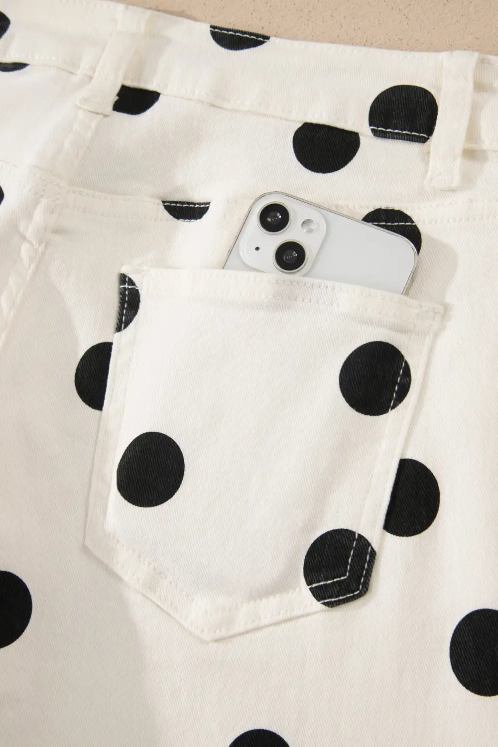 Polka Dot Print Wide Leg Ankle Length Jeans