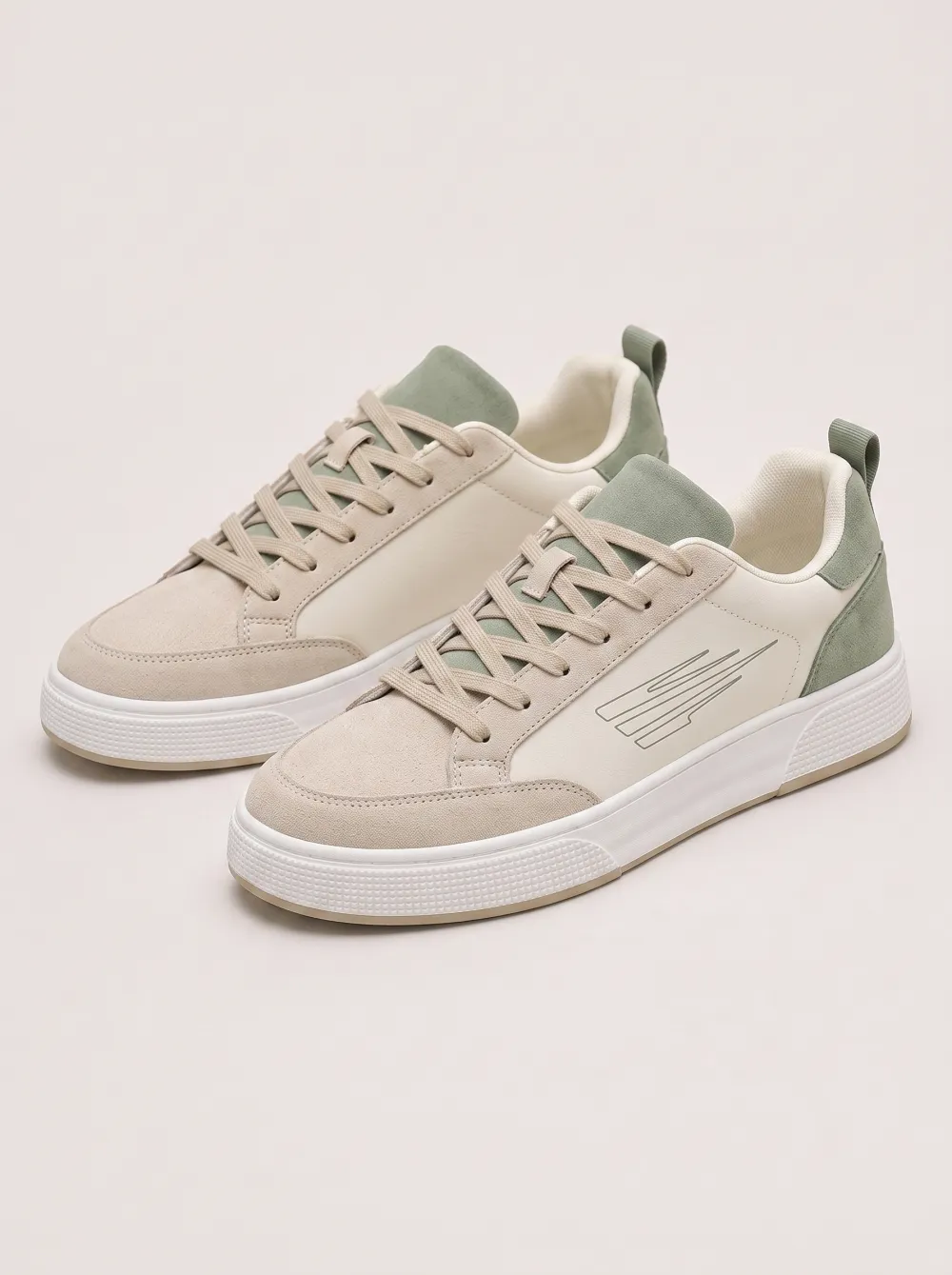 Men's Minimalist Sage Green Suede Printed Casual Sneakers