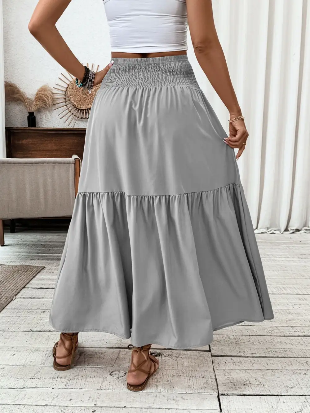 Tailored Smocked Ruffle Trim Detail Skirt