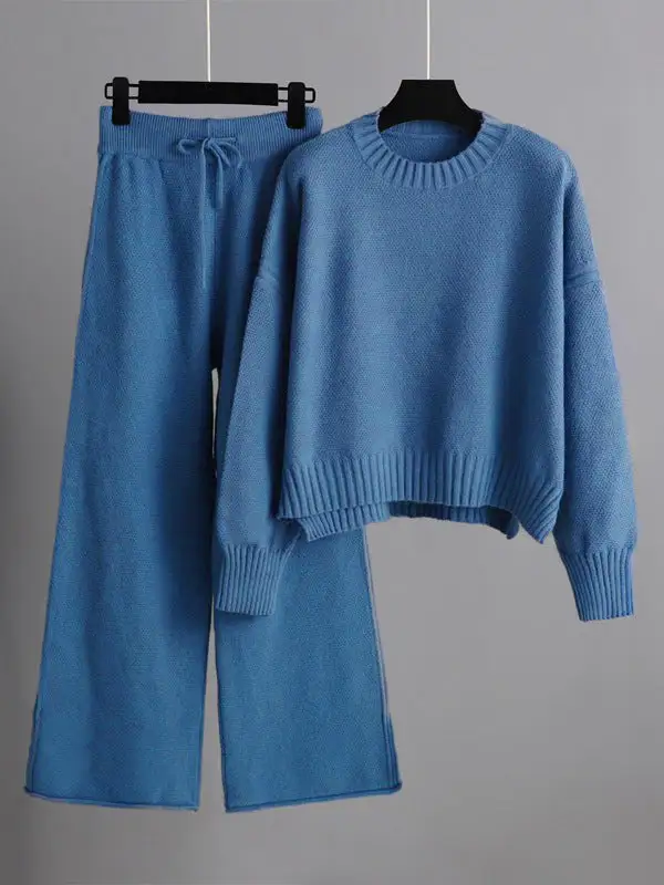 Relaxed Long Sleeve Round Neck Sweater And Pants Set