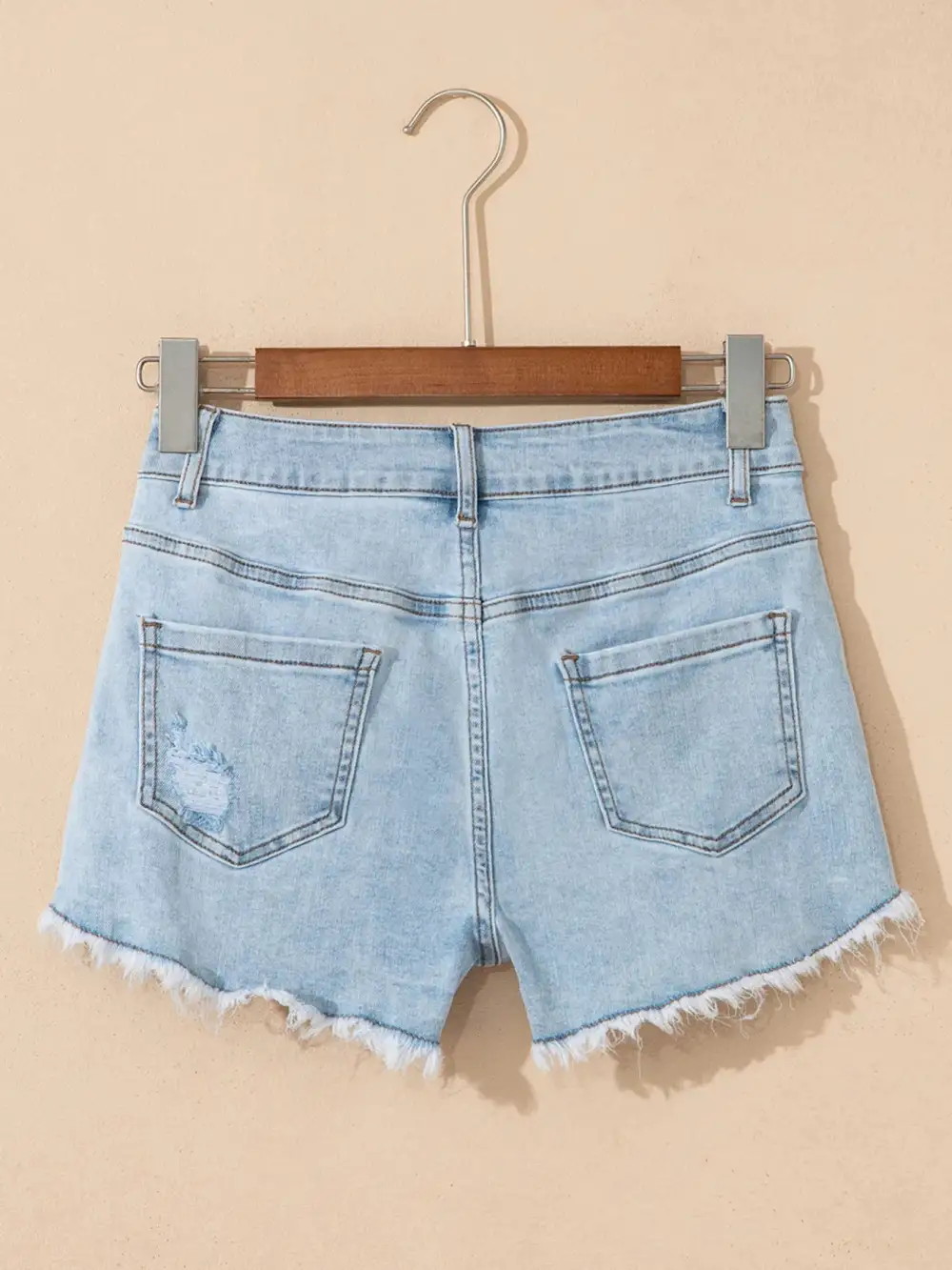 High-Rise Distressed Raw Hem Denim Shorts