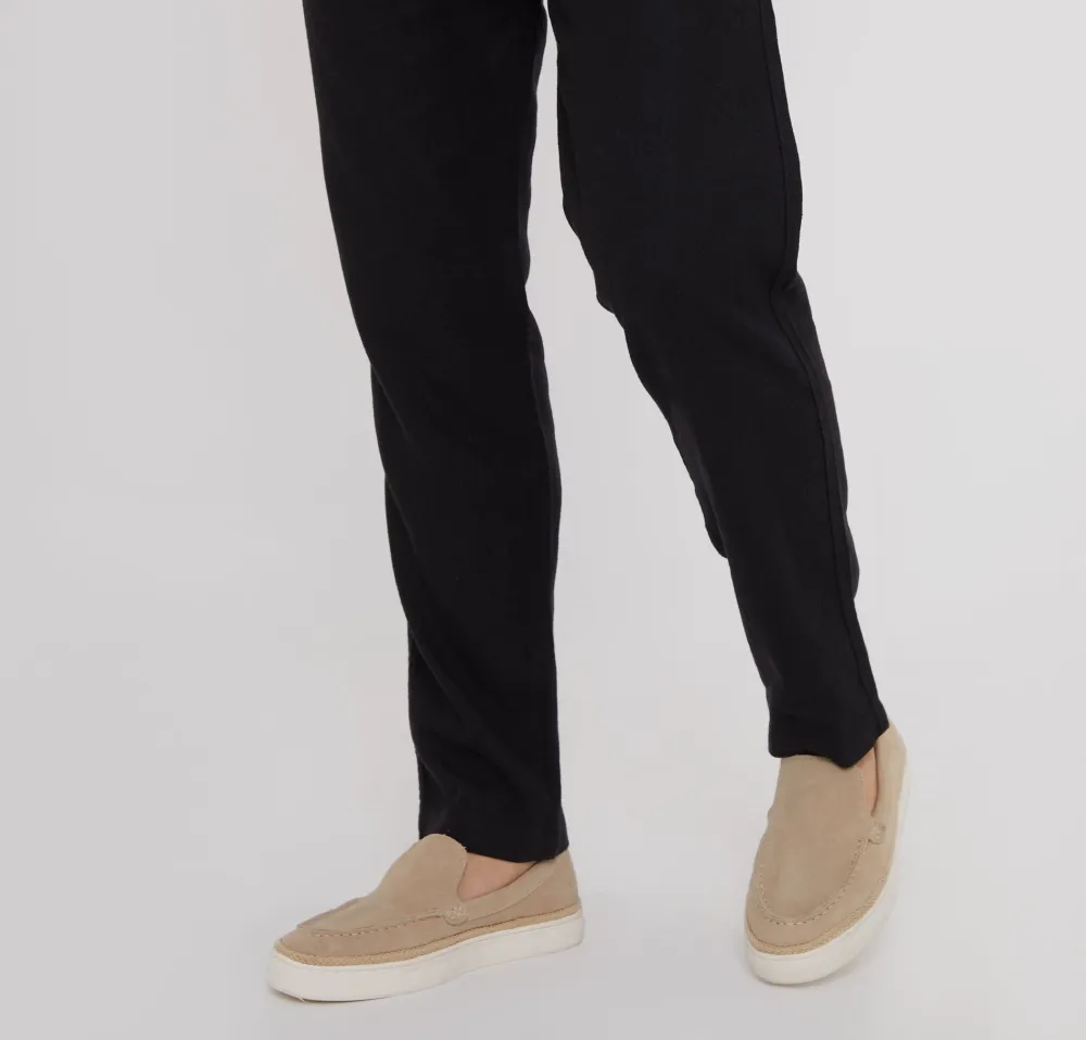 Men's Black Linen Blend Drawcord Pants