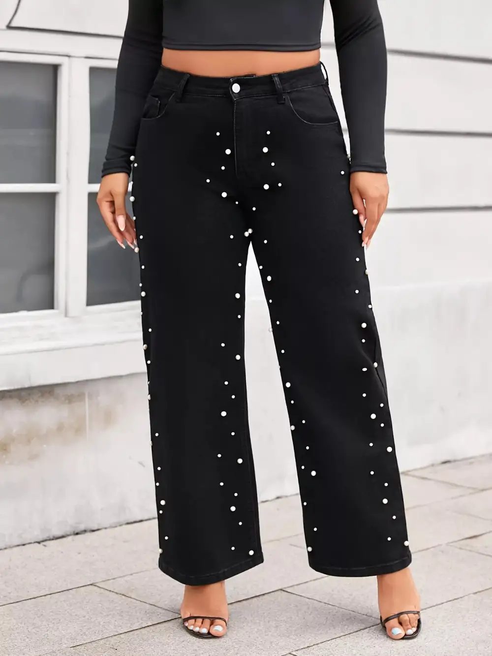 Lace Trim Pocket Denim Jeans