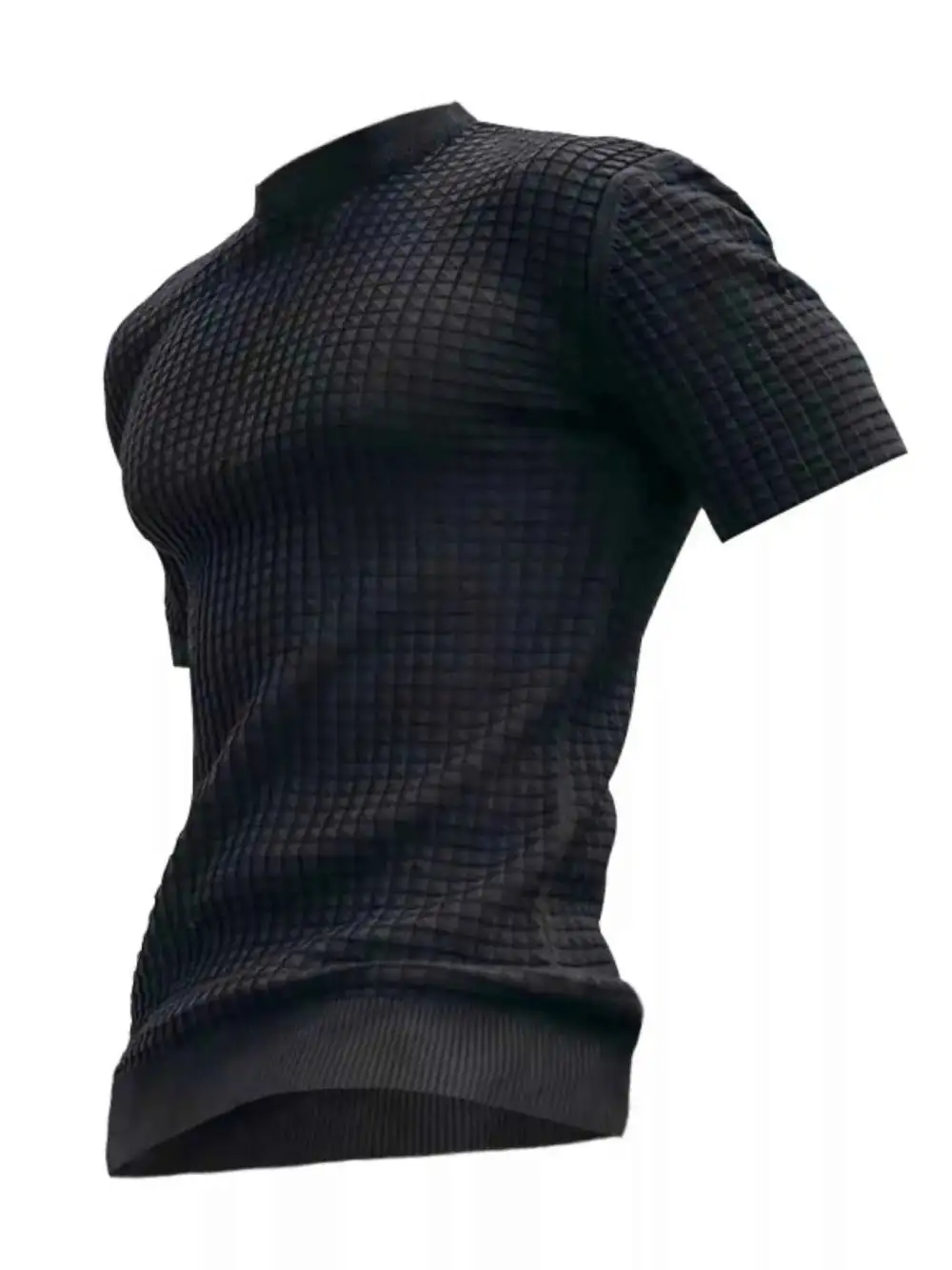 Textured Round Neck Short Sleeve T-Shirt