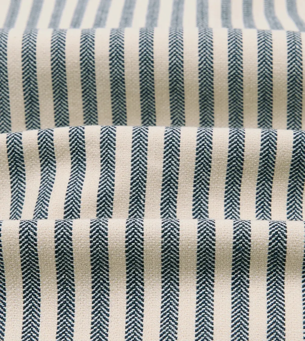 Blue And Ecru Stripe Cotton-Linen Deck Chore Jacket Casual Style