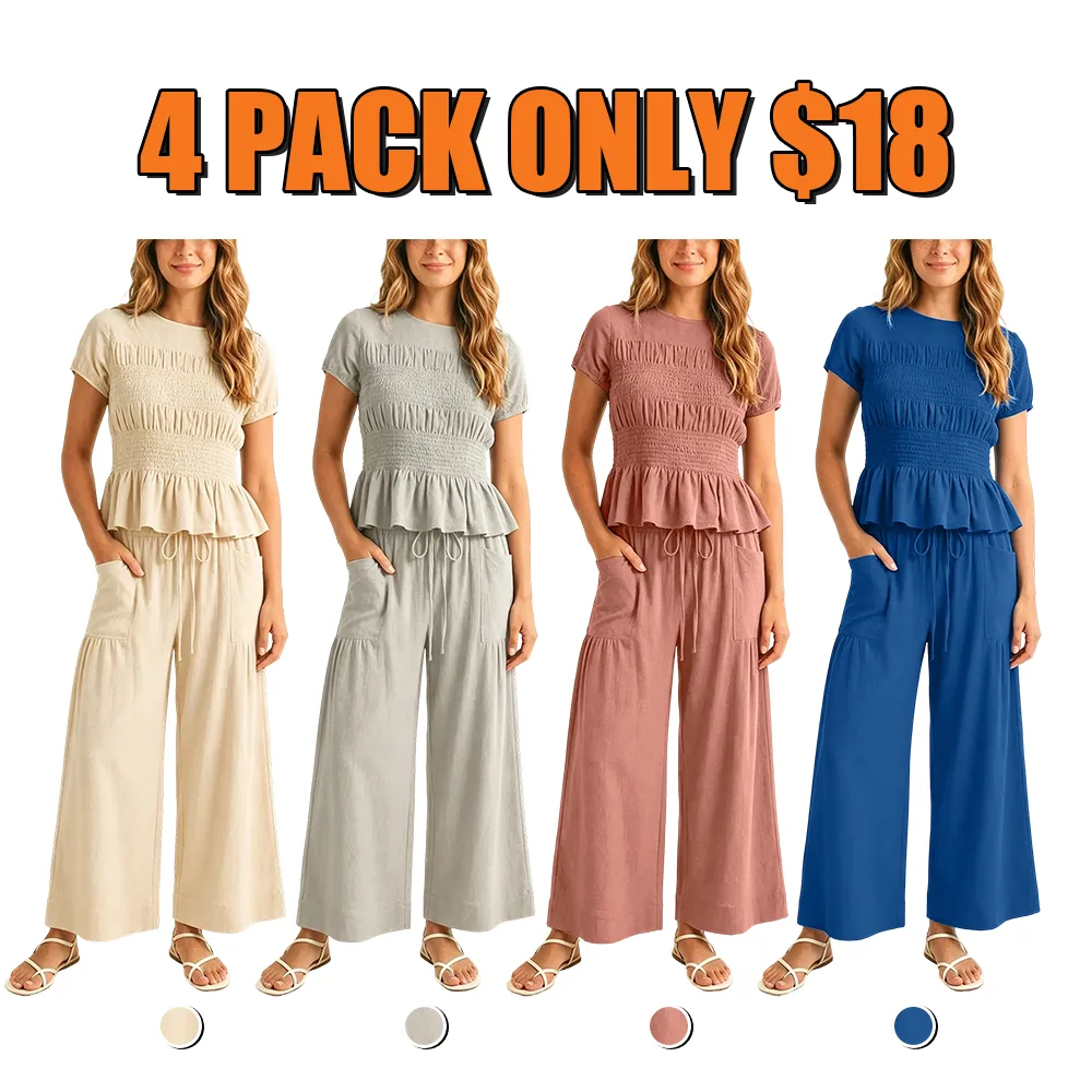 Women's 2-Piece Smocked Top and Wide-Leg Pants Set