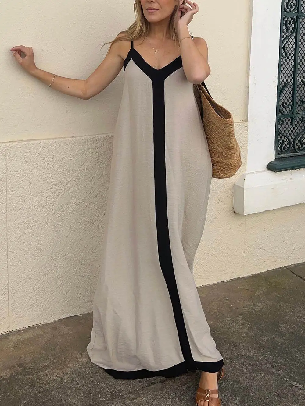 Paneled Suspender Midi Dress