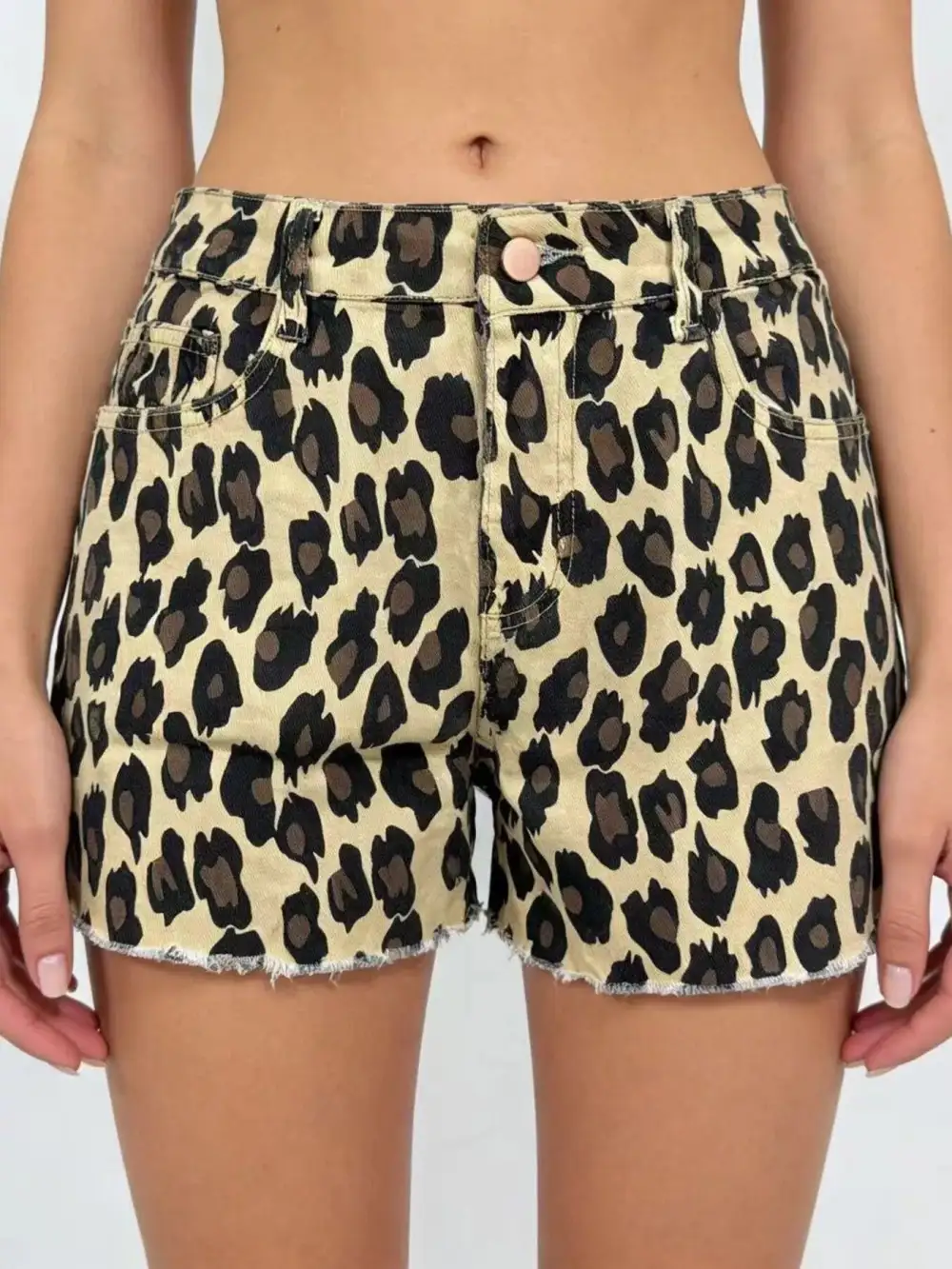 Weekend Buttoned Raw Hem High Waist Pocketed Shorts