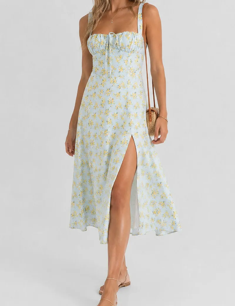 Lace Up Side Split Midi Dress