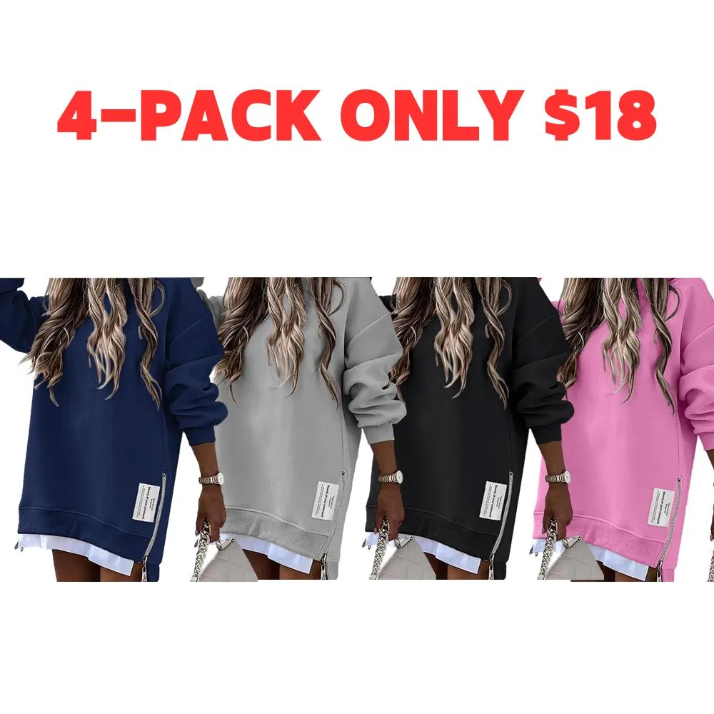 Women's Long Sleeve Pullover Sweatshirt Zipper Slit Casual Dress Drop Shoulder Oversized Outfits