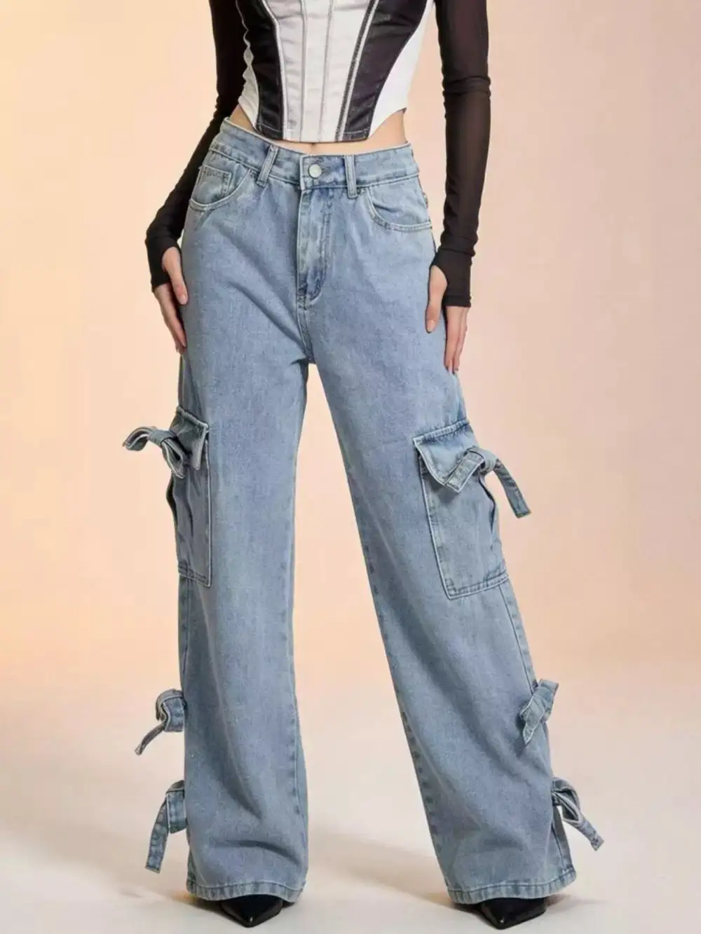 Raw Hem Tiered Denim Jeans