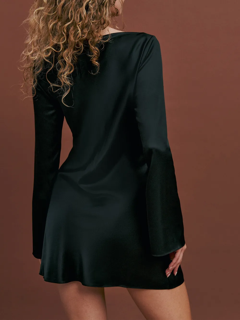 Asymmetric Sleeve Satin Mini Dress