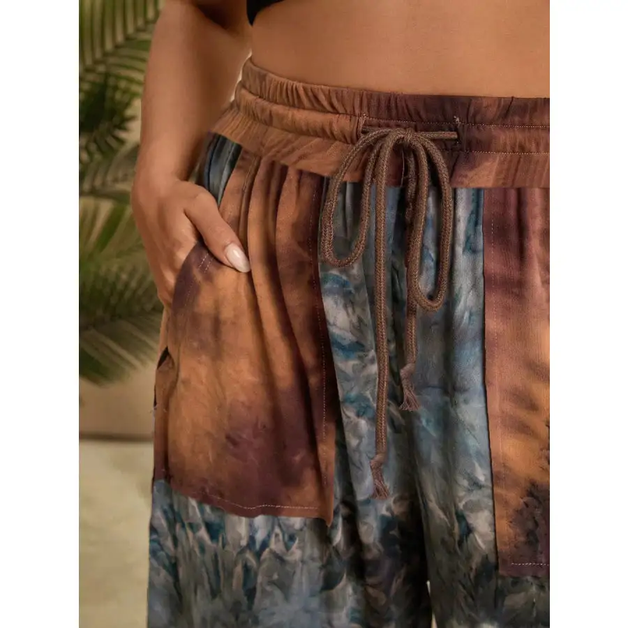 Full Size Tie Dye Wide Leg Casual Pants Plus Size