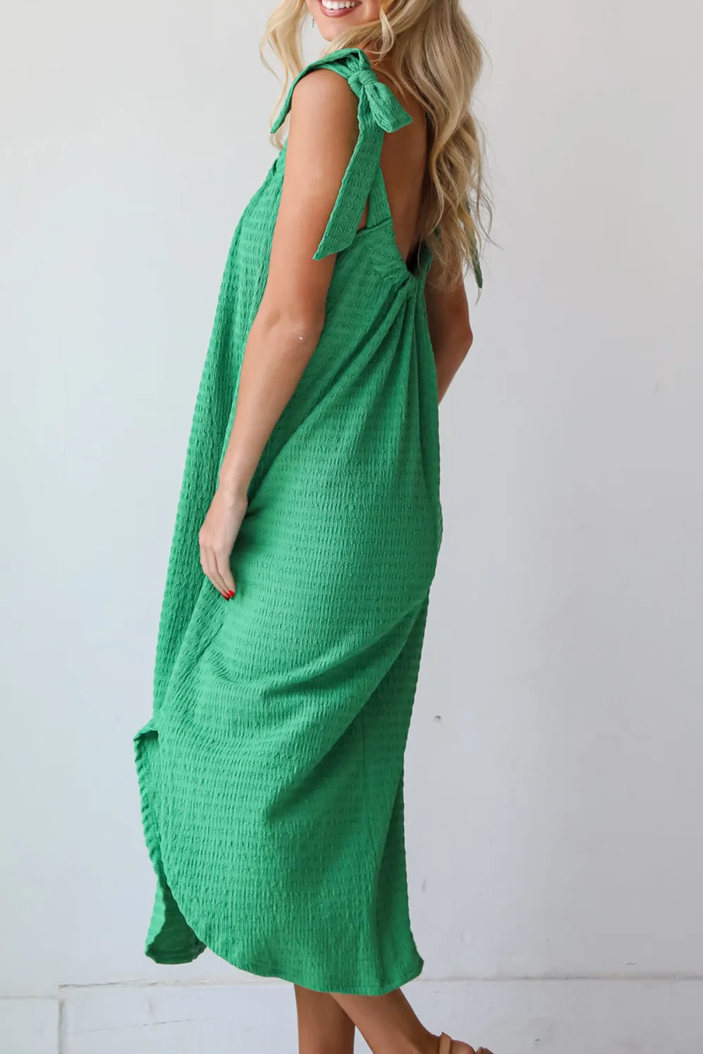 Green Textured Midi Dress