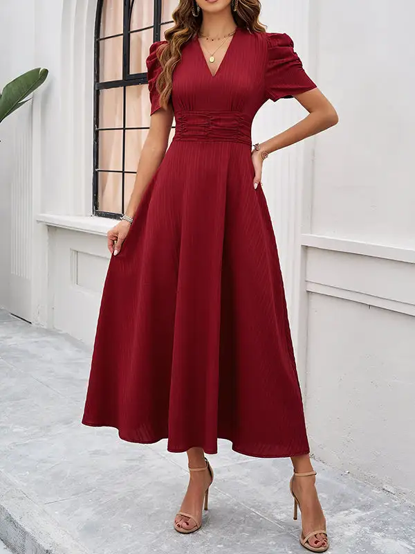 High Zipper Pleated Neck Maxi Dress