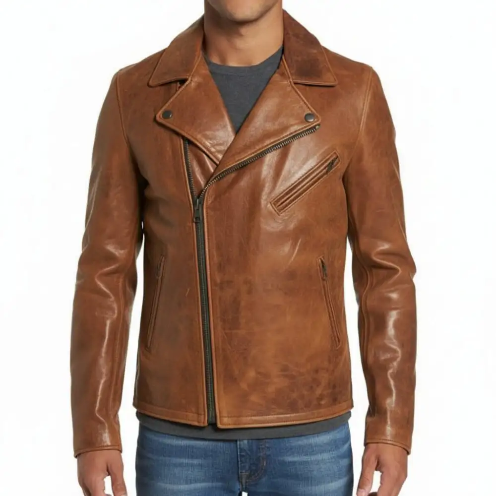 Tailored Leather Biker Motorcycle Jacket
