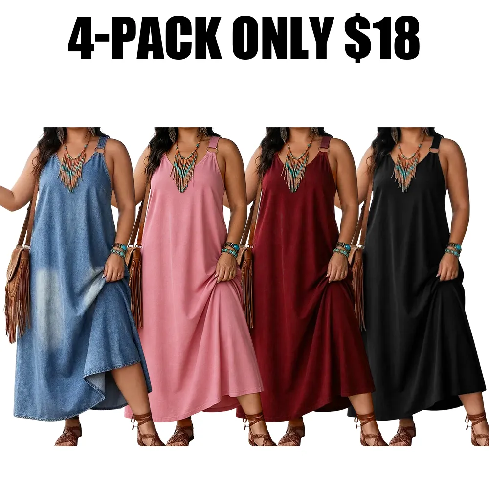 Women’s Sleeveless Denim Maxi Dress with Adjustable Cross Back Straps
