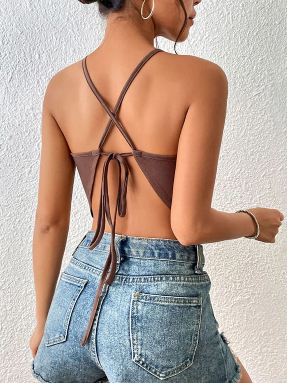 Crisscross Tie-Back Slit Sleeveless Top
