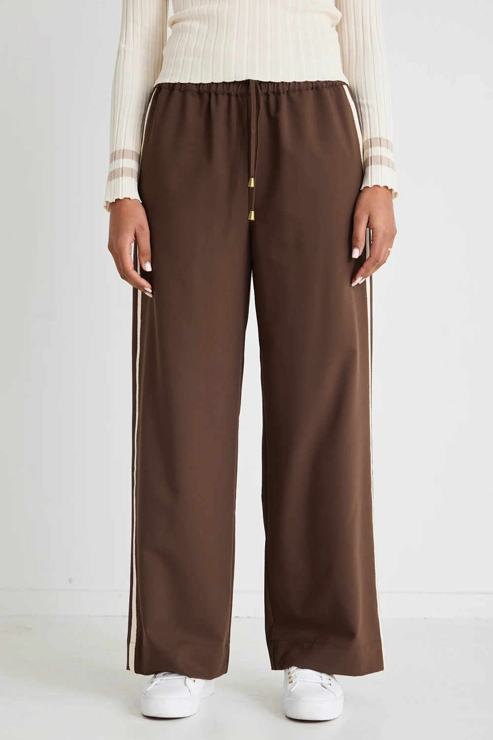 Brown Striped Track Long Pants