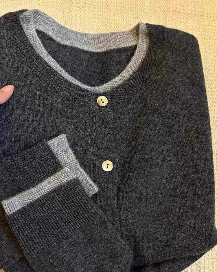 Cashmere Button-Front Round-Neck Relaxed-Fit Cardigan