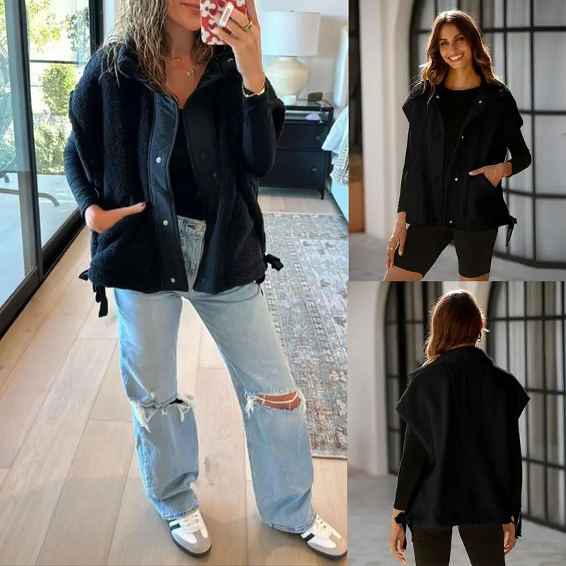 8 Pick Tanming Women'S Warm Sherpa Fleece Vest Casual Cozy Sleeveless Button Down Sherpa Jacket Outerwear With Pockets FallFreshness Womenswear Basic