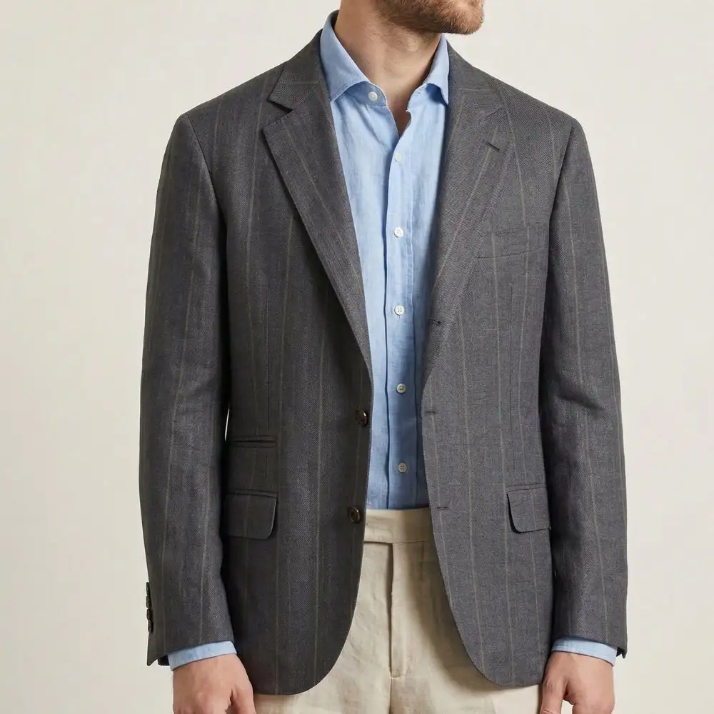Striped Wool Silk Blazer Jacket
