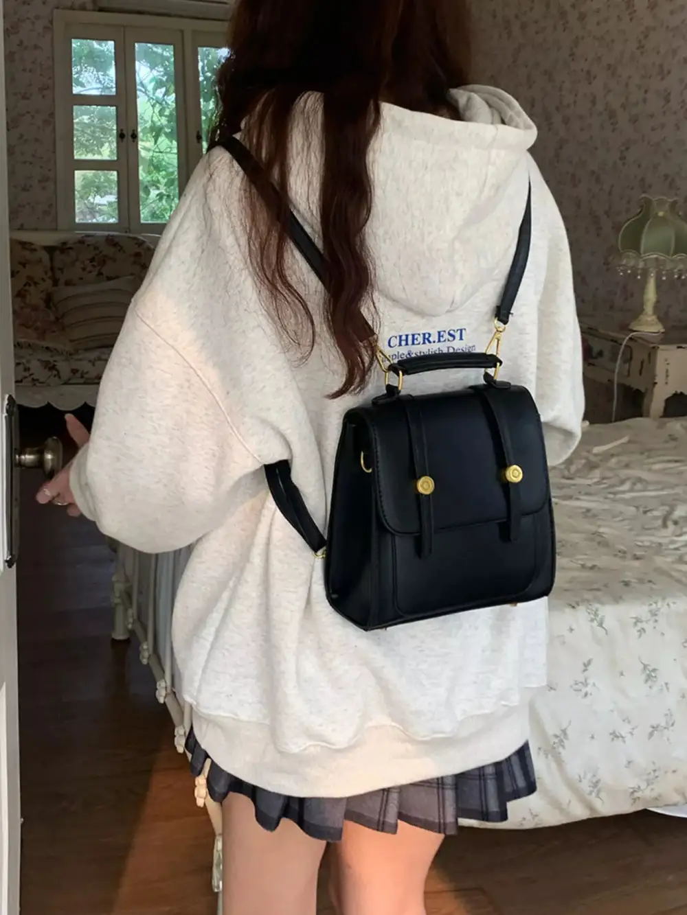 Top Handle Leather Backpack Bag