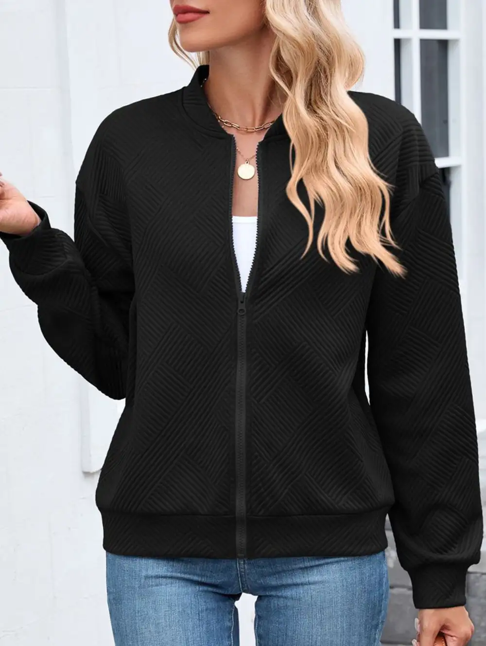 Crew Neck Zipper Loose Long Sleeve Sweatshirt
