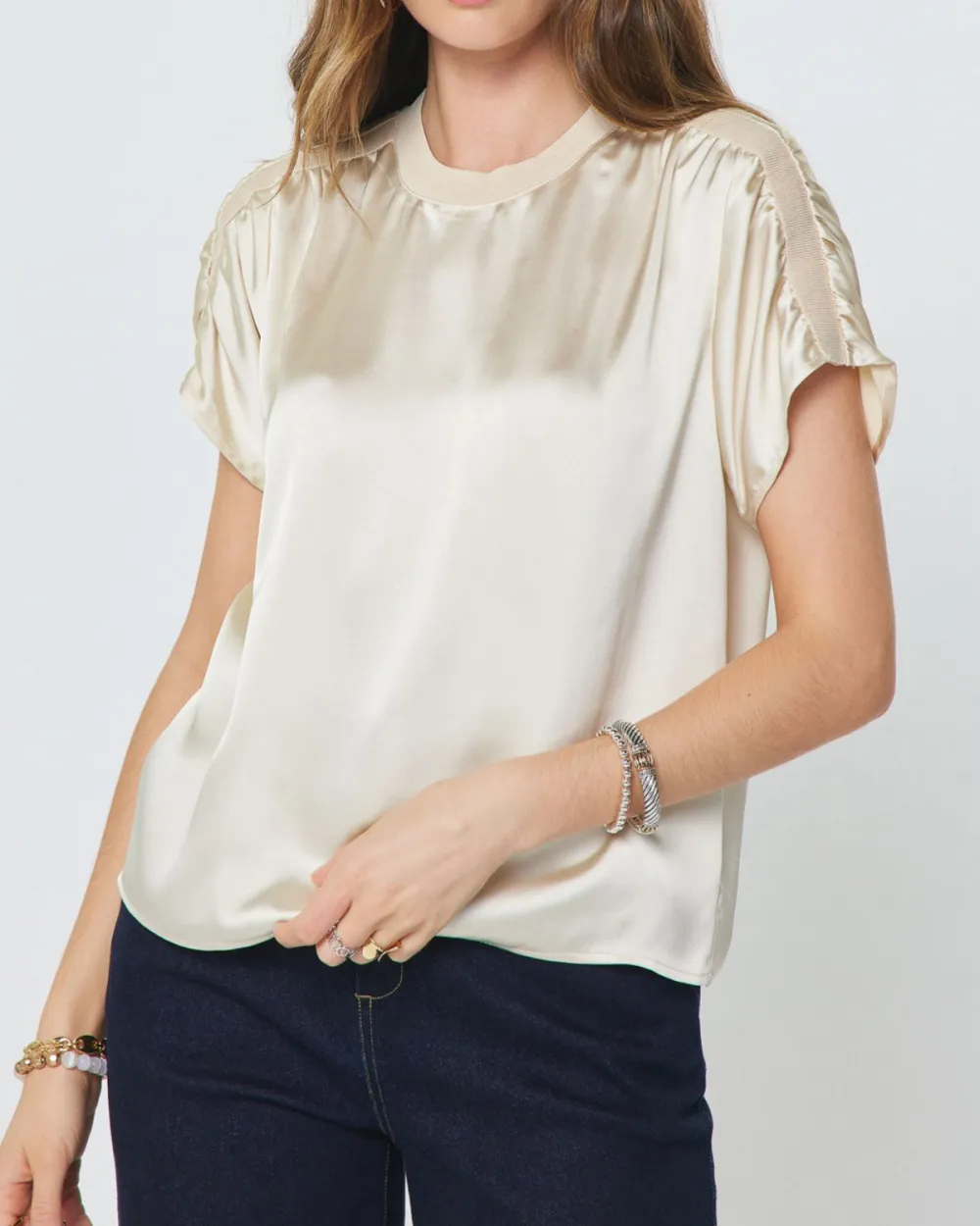 Textured Contrast Hem Silk Top