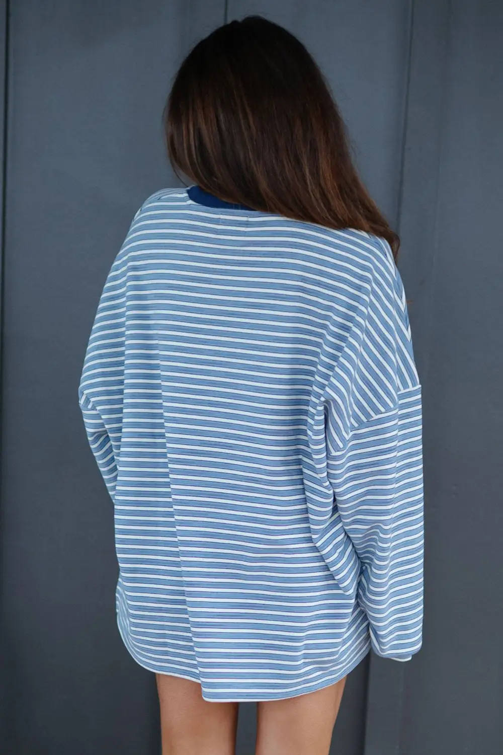 Refined Pocketed Striped Two-Piece Top and Shorts Set