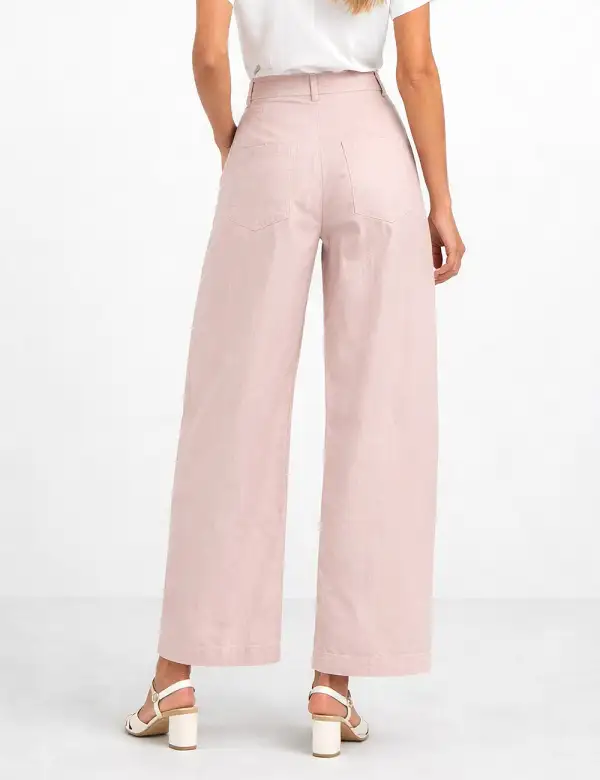 Button Front Barrel Leg Denim Pants
