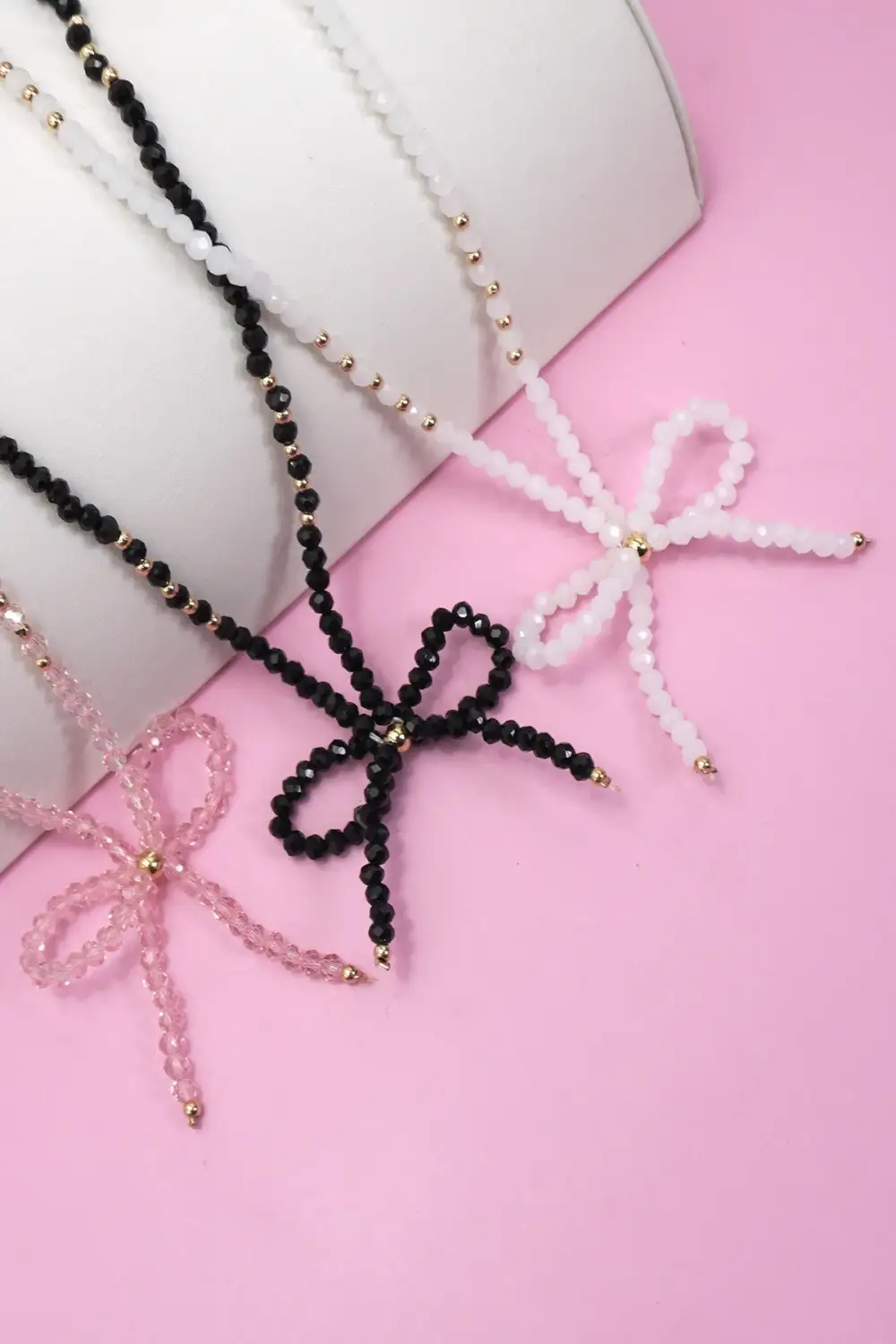 Crystal Beaded Bow Necklace