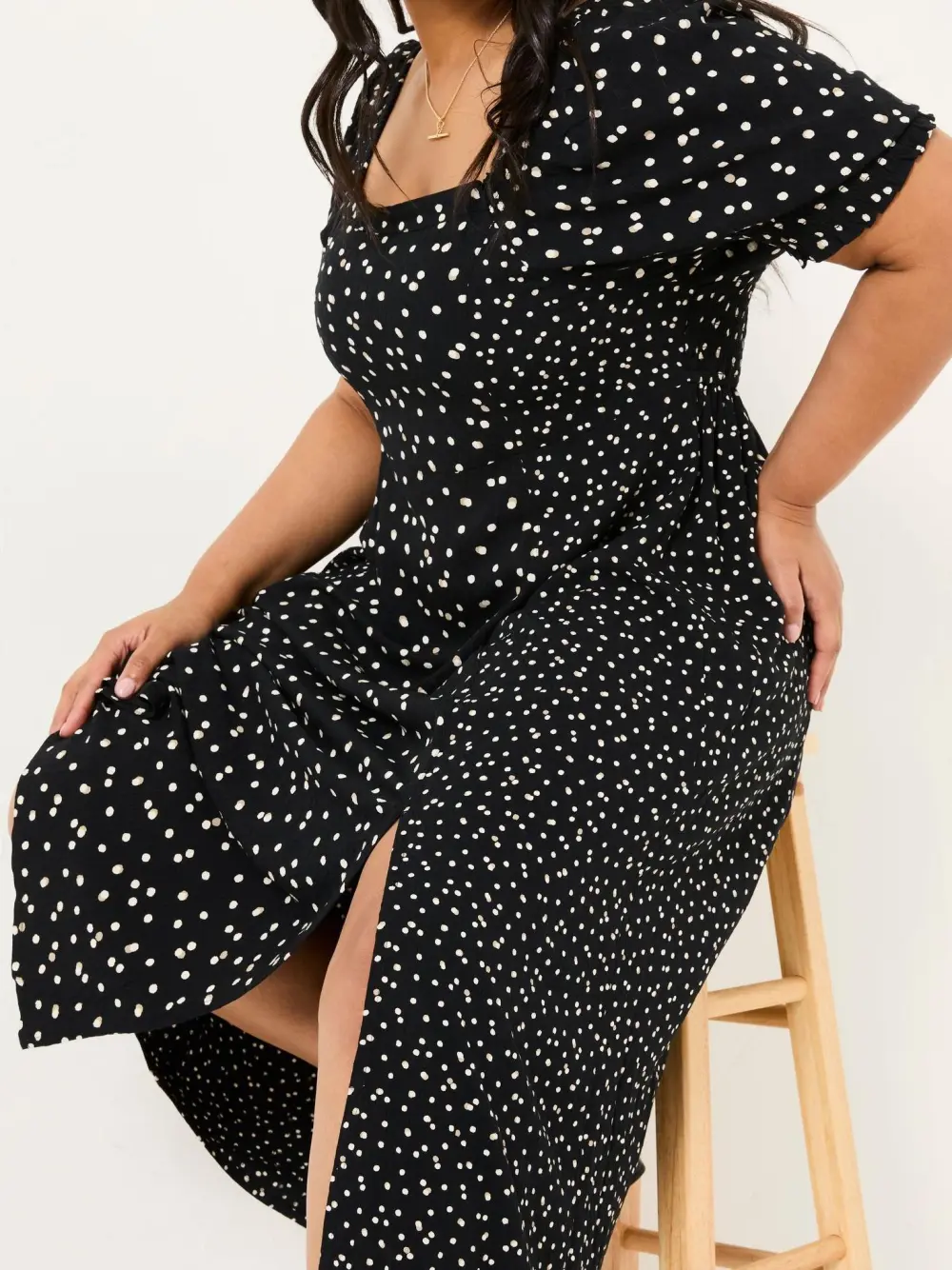 Black Bloom Polka Dot Midi Dress