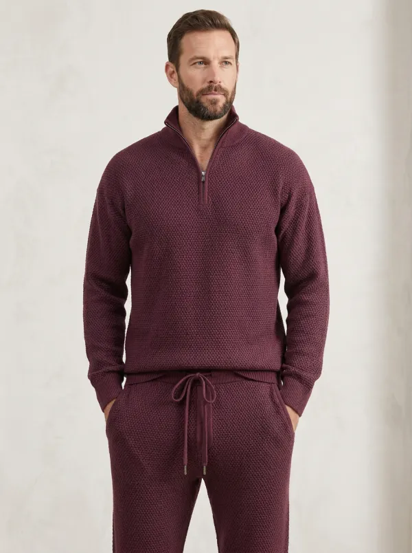 Quarter-Zip Textured-Knit Men's Quarter-Zip Knit Tracksuit Set
