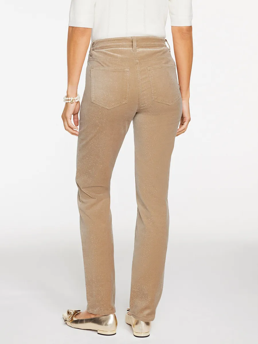 Lady'S Comfortable Light Khaki Corduroy Straight-Leg Trousers